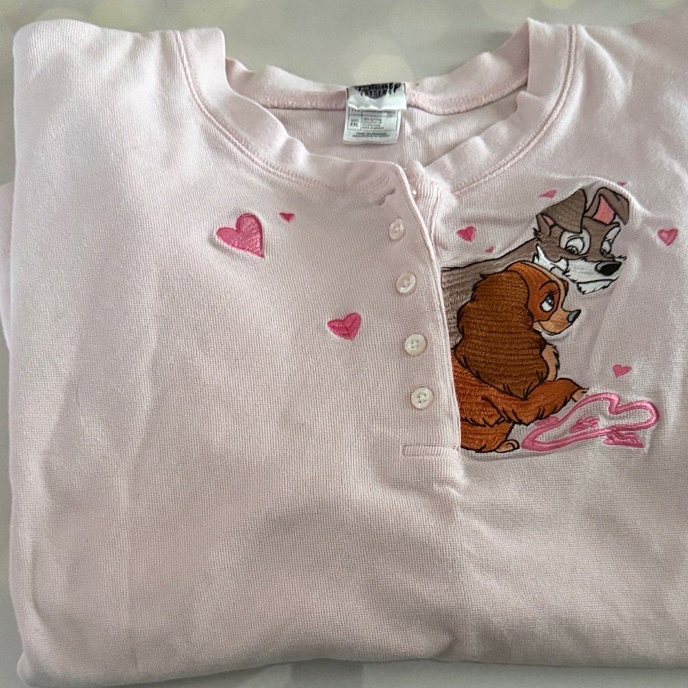 Disney Pink Button-Up with Lady and the Tramp
